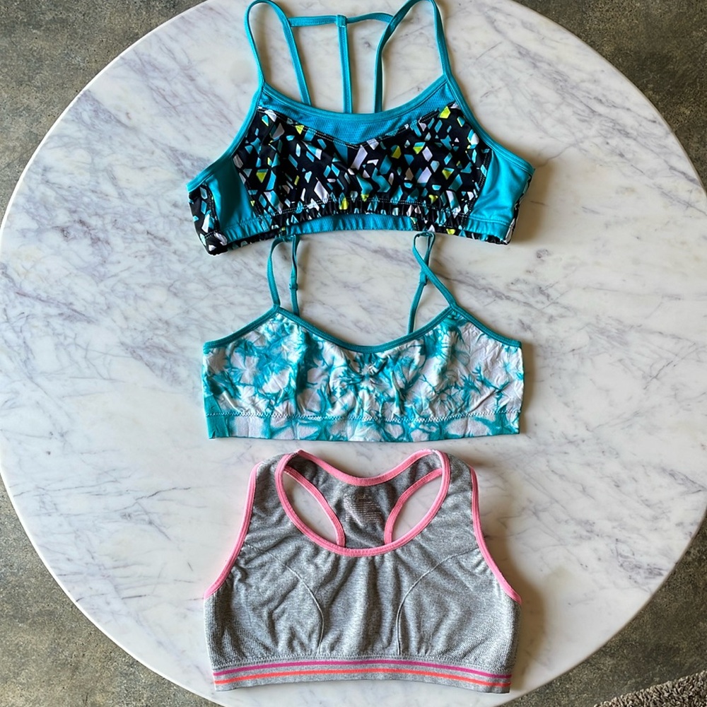 Lot of 3 sports bras. Girls Size XL. Hanes, Cat & Jack, & Champion.